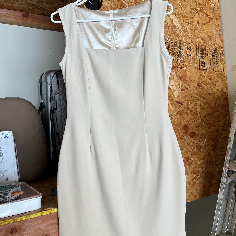 bodycon cream colored cocktail dress